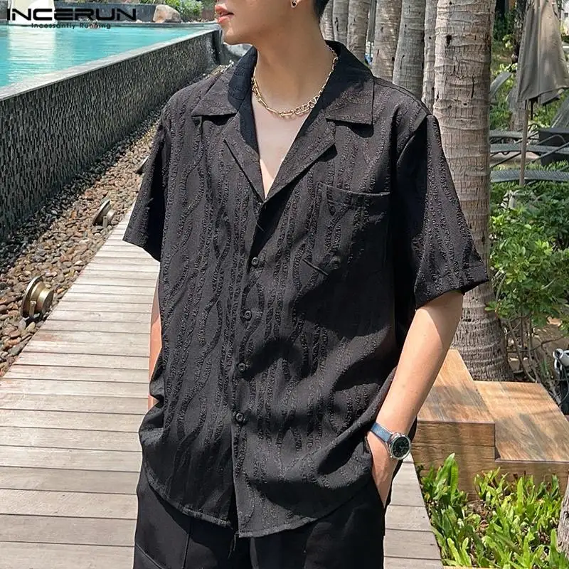 

2024 Men Shirts Jacquard Lapel Short Sleeve Streetwear Casual Men Clothing Summer Korean Style Leisure Male Shirts S-5XL INCERUN