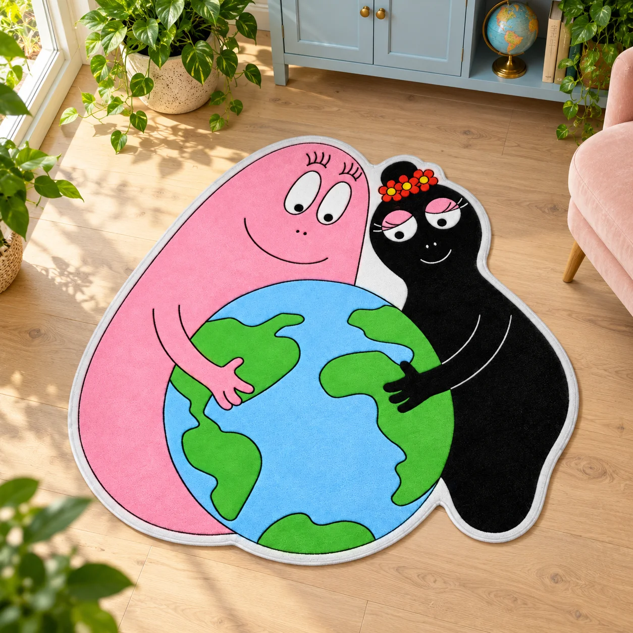 Pink and Black Shaped Area Rug Soft  Les B-Barbapapa Flannel Irregular Door Mat for Living Room Entryway Indoor Floor Carpet