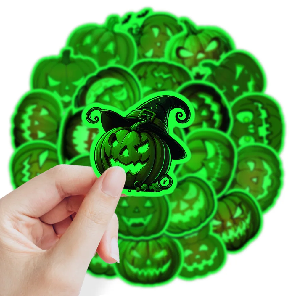 25 PCS Cartoon Fun Halloween Pumpkin Head Glow In Dark Large Size Stickers Decorate Luggage Helmet Bike Phone Vinyl Decals