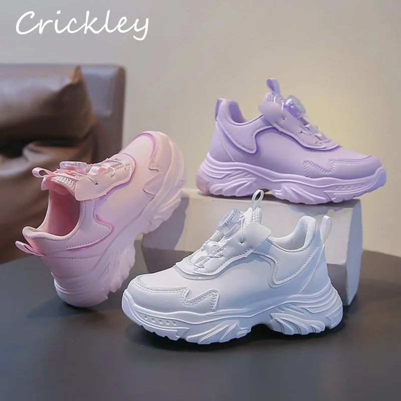 

Solid PU Leather Children Sneakers Spring Autumn Comfortable Girls Casual Shoes Slip On Soft Bottom Kids Running Sport Shoes