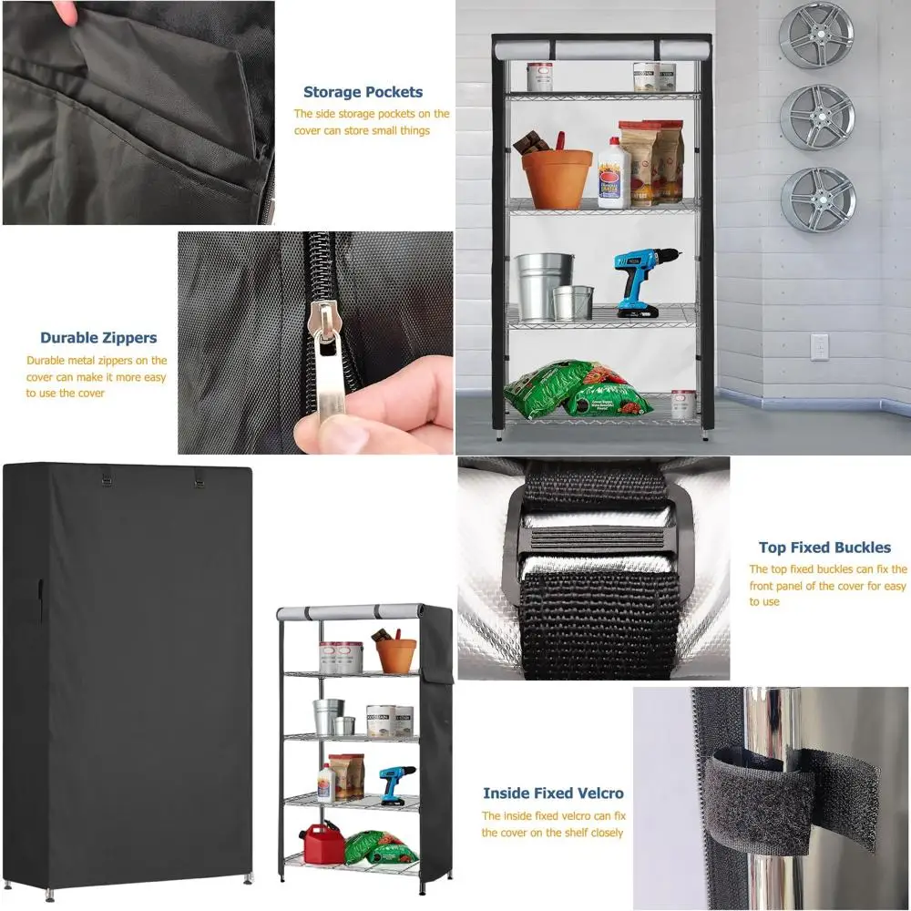 غطاء تخزين خارجي مقاوم للماء 600D، 36W x 24D x 72H للأرفف السلكية، مقاوم للغبار مع إغلاق بسحاب #1