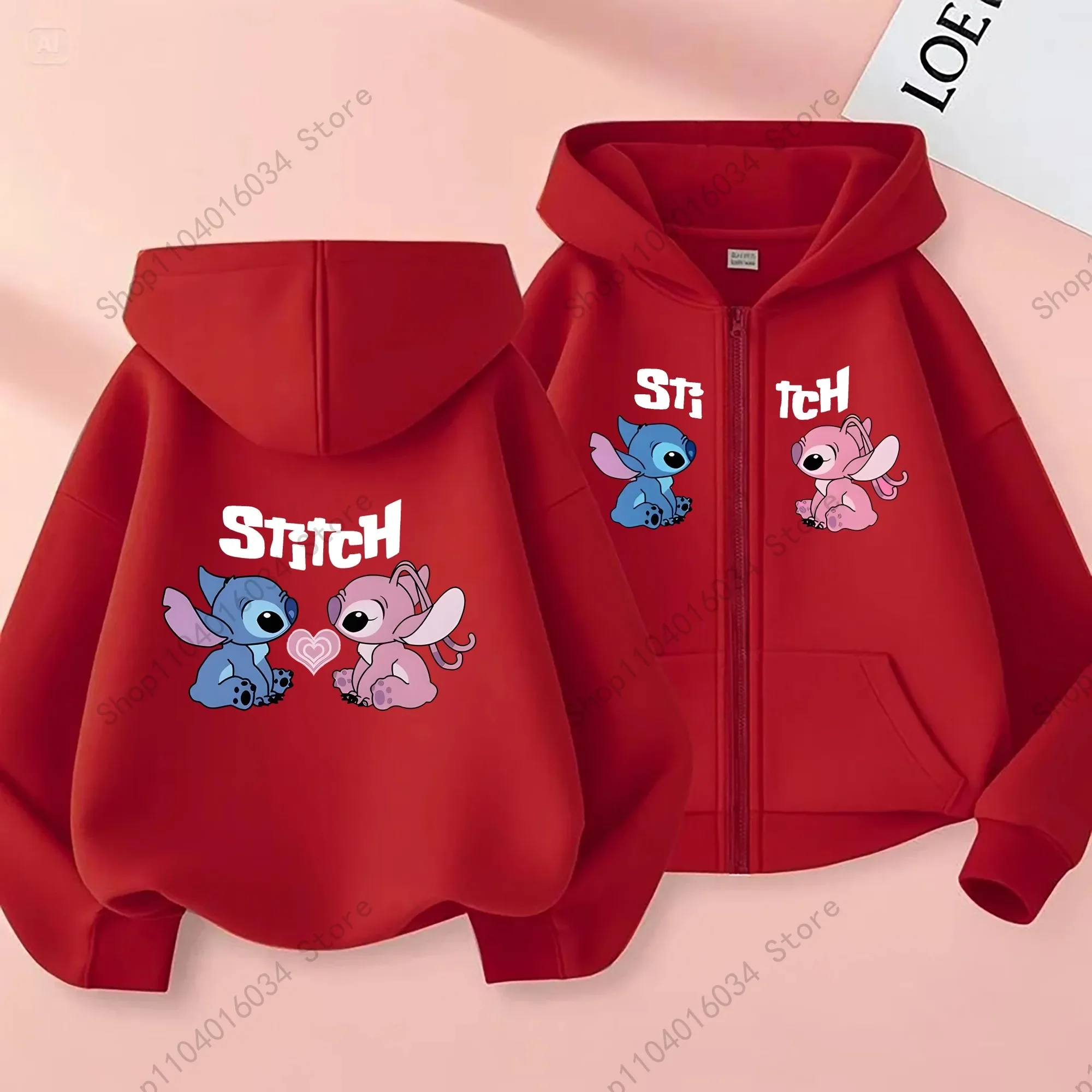 سترة بغطاء للرأس بسحاب للأطفال من Disney Official Park - سترة خريف وشتاء مع غرز لطيفة ورسومات ملاك #5