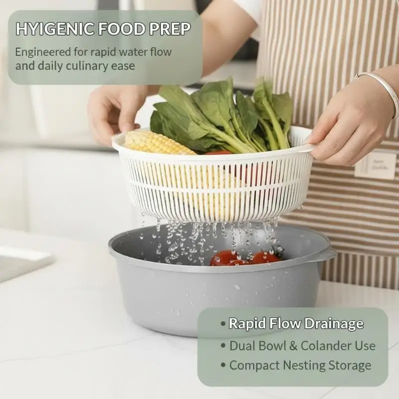 6Pcs Multifunctional Fruit Drainer Basket 3 Size Stackable Kitchen Sink Vegetable Washing Basin for Picnic