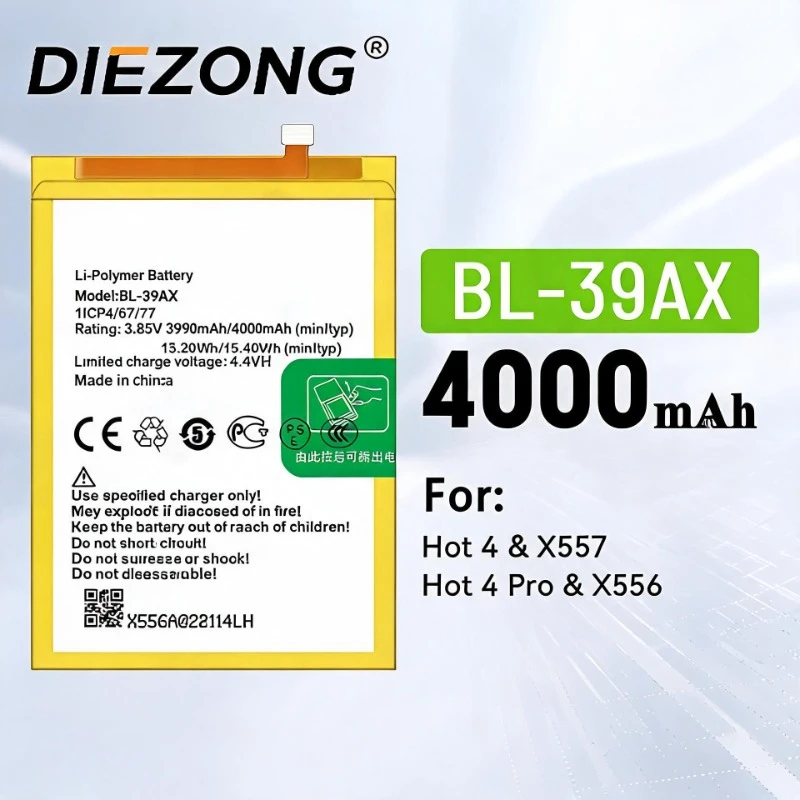BL-39AX High Quality Phone Battery 4000mAh For Infinix Hot 4/X557/Hot 4 Pro/X556 New Replacement Battery Persistent standby
