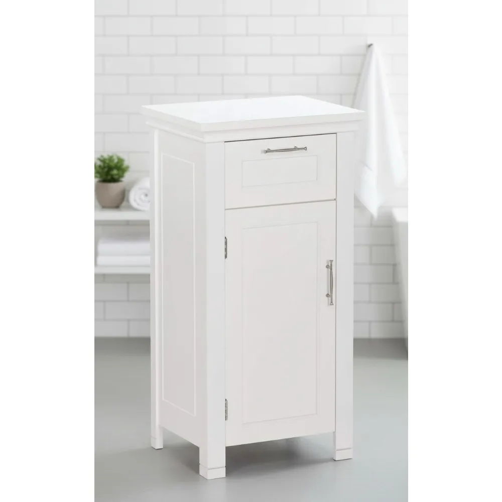 

Современный белый шкаф для хранения в ванной комнате с выдвижным ящиком и регулируемыми полками — компактный органайзер для полотенец и туалетных принадлежностей