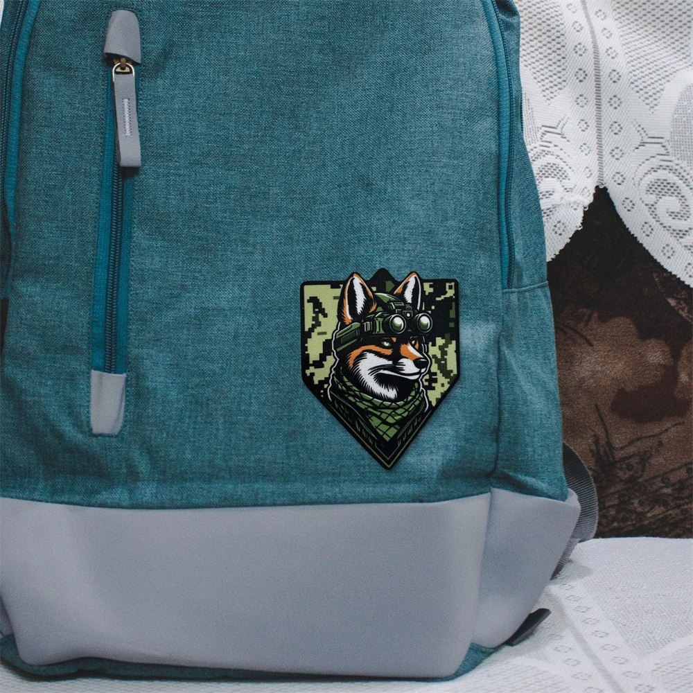 Tactical Fox with Night Vision Goggles Printed Patch Morale Badge Hook & Loop Emblem for Backpack Jacket Cap