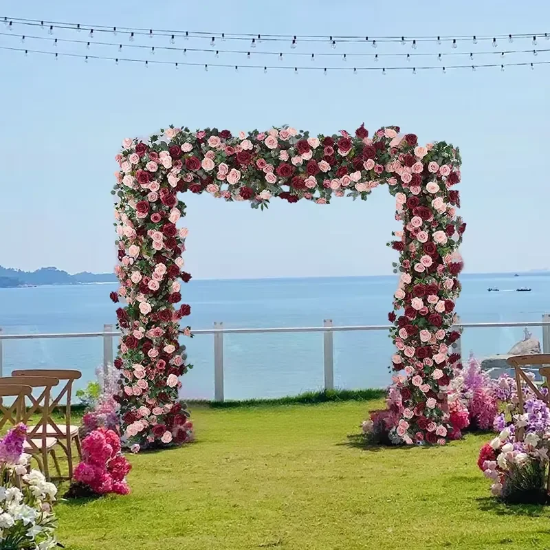 2.4m Square Wedding Arch with Bracket Artificial Flower Background Decoration for Outdoor Ceremony Event Party Supplies Stand