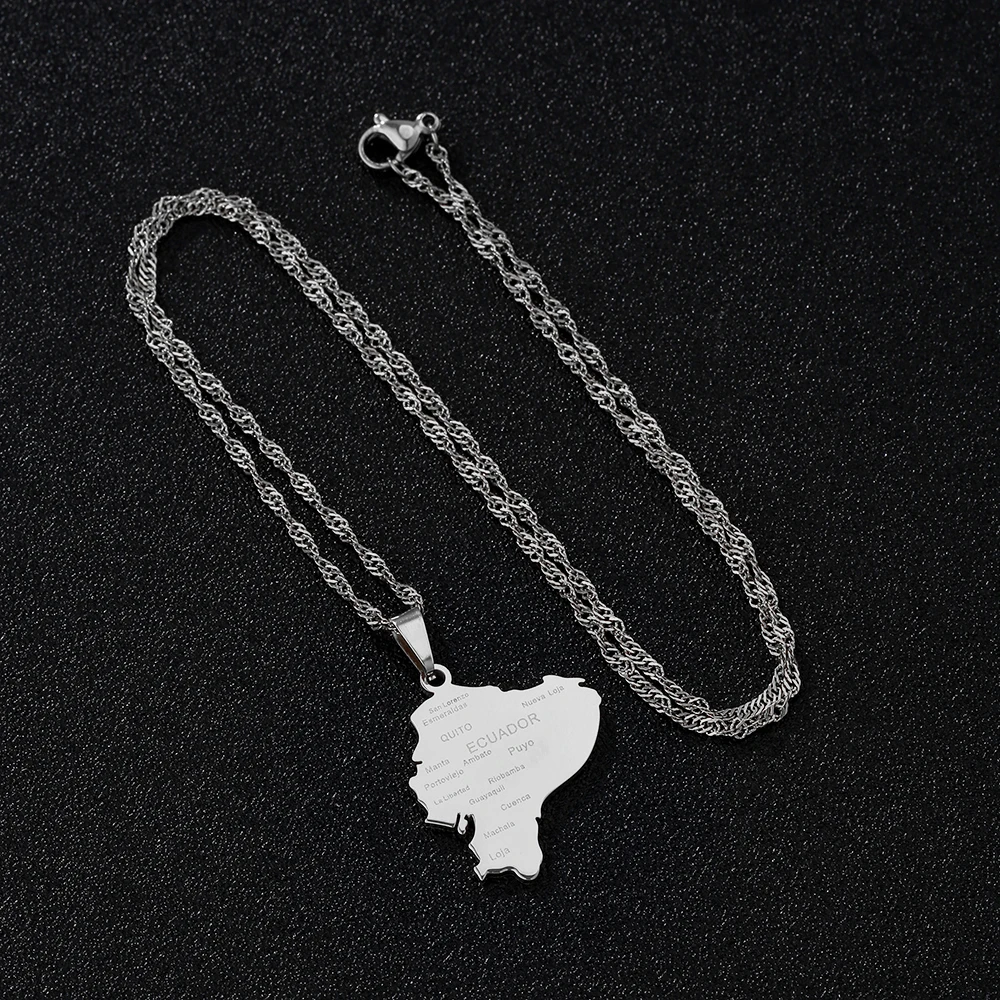 العصرية الولايات المتحدة الاتحاد الأوروبي رائجة البيع الفولاذ المقاوم للصدأ الإكوادور خريطة المدينة قلادة قلادة للجنسين زوجين العرقية نمط مجوهرات وطنية هدية #4