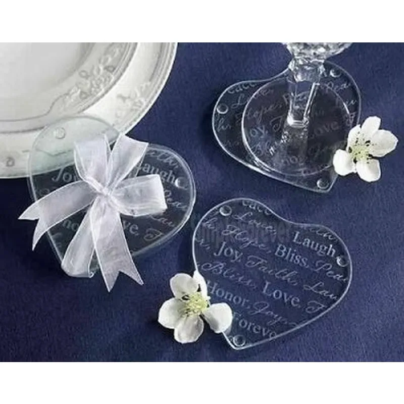 200pcs=100pairs Wholesale Indian Wedding Return Gift for Guests heart Love Cup Pad Mat Glass Coasters