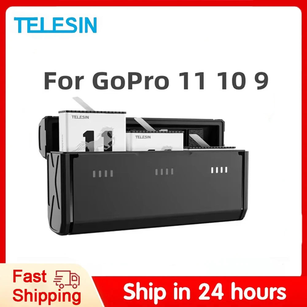 TELESIN Endurence Battery for GoPro Hero 11 10 9 1750 mAh Battery 3 Slots TF Card Battery Storage Charger Box