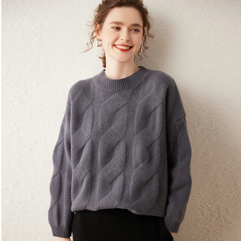 Autumn Winter 100% Cashmere Sweater O-Neck Women\'s High Quality Solid Pullover Female Loose Large Size Thickened Knitted Jumper