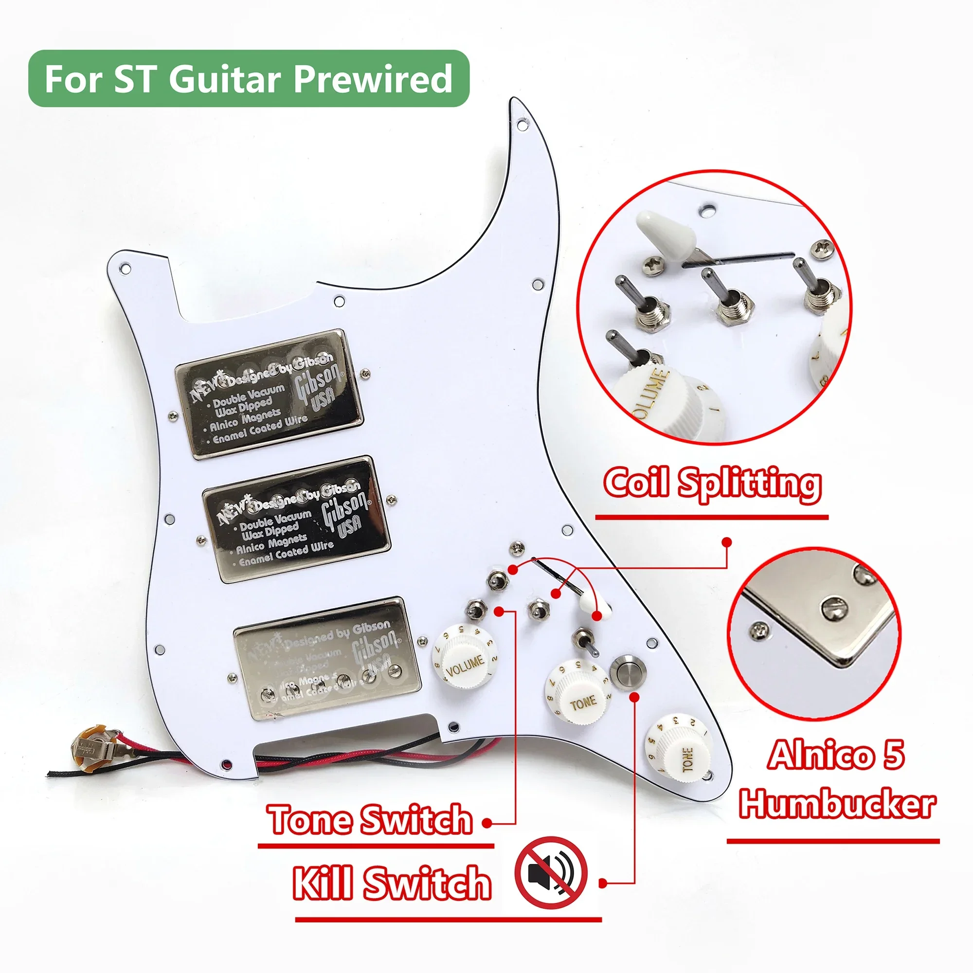 

Yumiya HHH Guitar Prewired Loaded Pickguard with Kill Switch Coil Splitting Alnico 5 Humbucker Pickups for ST Guitar