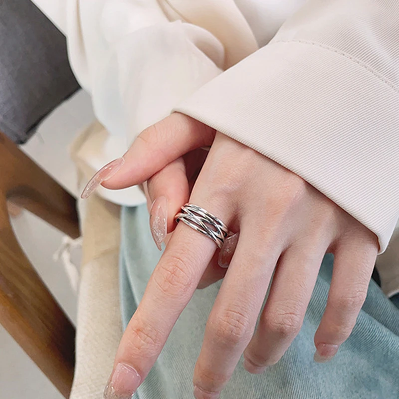 VOJEFEN Argent 925 Silver Ring Woman Irregular Multi-layered Winding Lines Pure Silver Fashion Jewelry Couple Dating Finger Ring