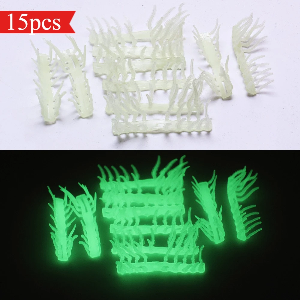 15Pcs Luminous Soft Silicone Shrimp  Squid Skirt Lure Parts Matching Squid Jig Saltwater Night Reef Cuttlefish Angling Gear