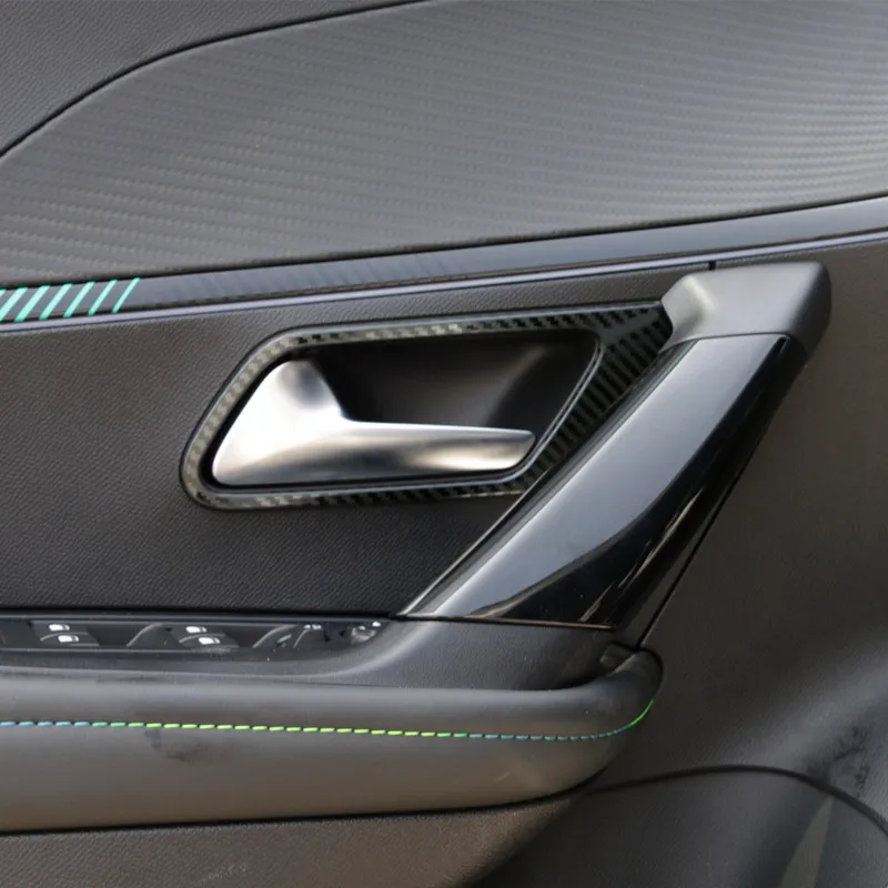 For Peugeot 2008 2020 2021 2022 Stainless Steel Carbon Fiber Style Trim Inside Door Handle Cover Car Accessories