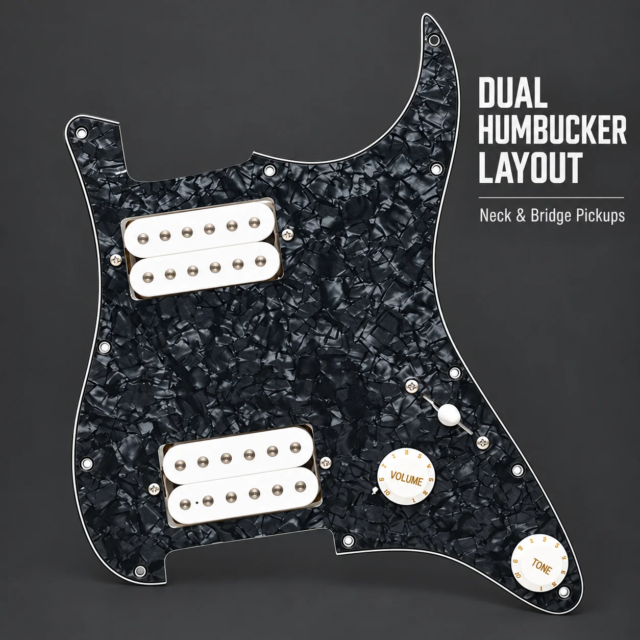 HH Prewired Pickguard Assembly for ST/SQ Style Electric Guitar Dual Humbucker 1V1T 3-Way Switch Black Pearloid