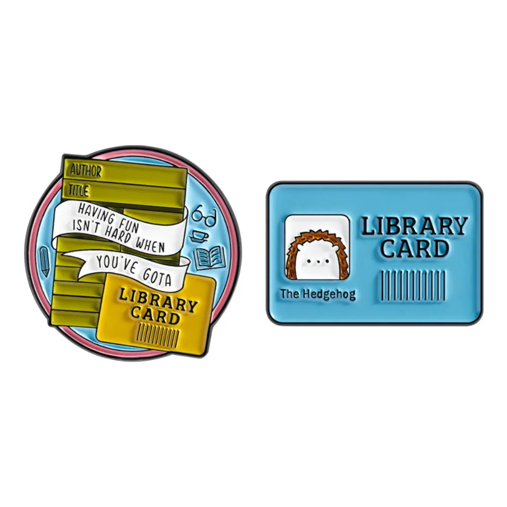 Funny Library Card Themed Brooch Cartoon Avatar Stack Book Copy Badge Literary Book Fans' Bags Clothes Decorative Accessories