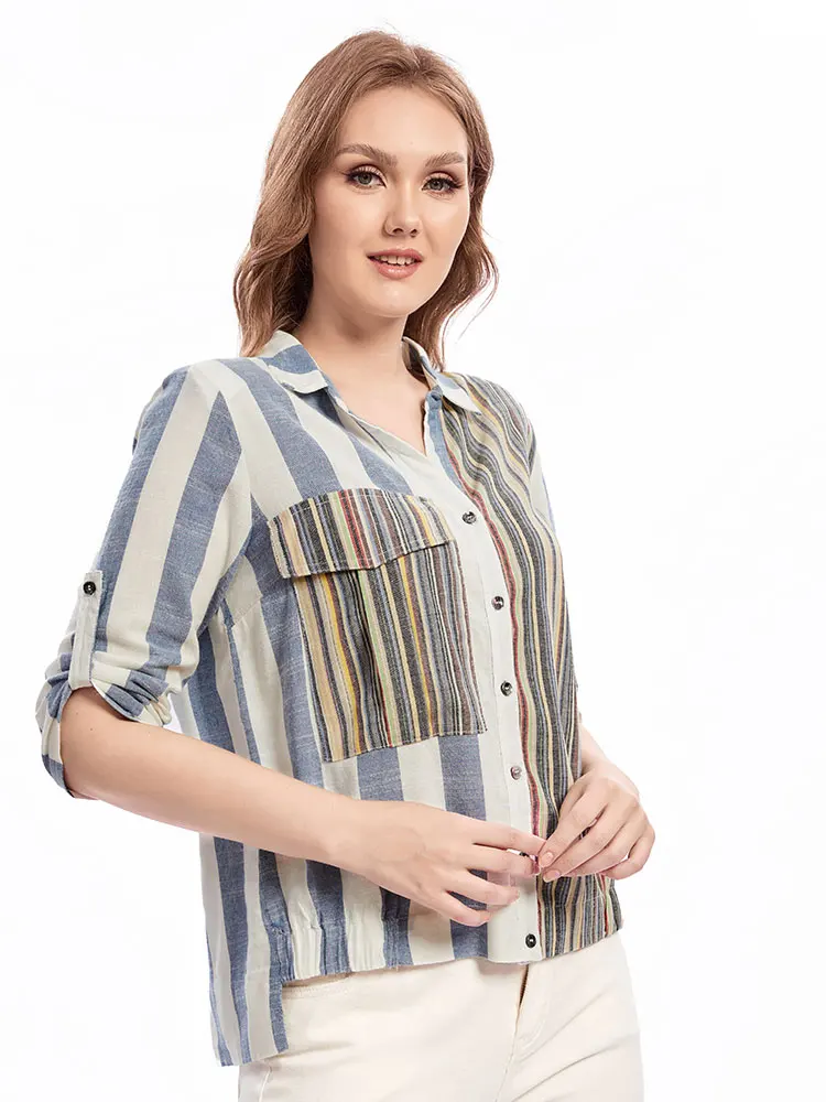 Womens plus size woven lapel shirt belongs to the category of womens clothing