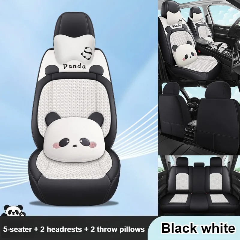 

Автомобильные чехлы на сиденья с рисунком панды, мягкая кожа напа, охлаждающий шелк, комфортный пенопласт с высокой эластичностью, подходят для большинства автомобилей