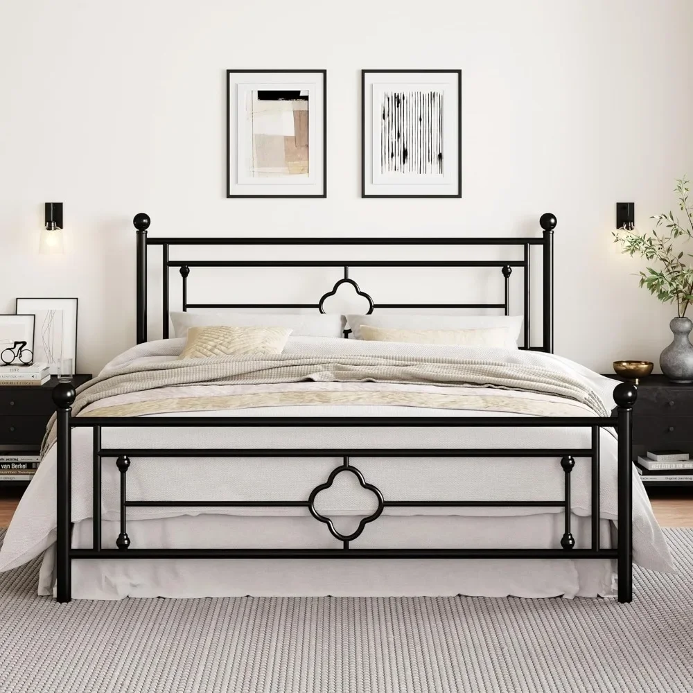 14 Inches King Size Metal Platform Bed Frame/Vintage Iron-Art Headboard and Footboard/Mattress Foundation