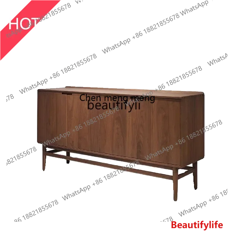 

A32 Обеденный боковой шкаф из черного ореха. Шкаф для хранения в японском стиле с накачкой, простое входное хранилище из цельного дерева.