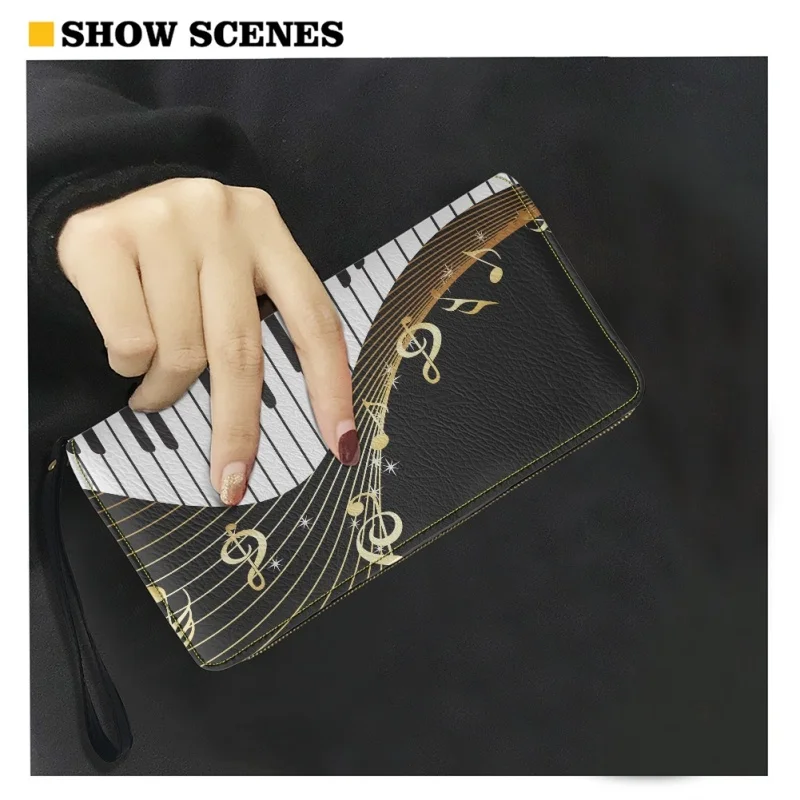 Belidome Womens Wristlet Wallet Piano Keyboard Music Note RFID Blocking Leather Multi Credit Card Zip Around Clutch Travel Purse