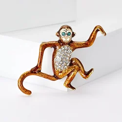 New Enamel Monkey Brooches for Women Unisex Rhinestone Animal Pins Event Party Backpack Decoration Clothes Accessories