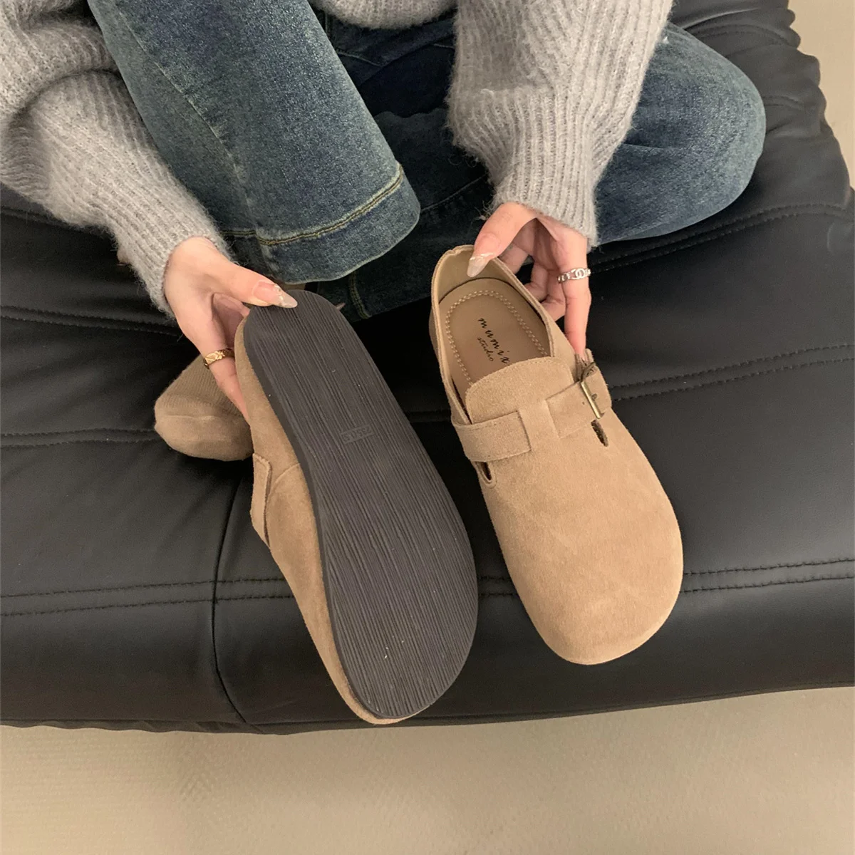 Leder Damenschuhe Casual Female Sneakers Flats Weiche Slipper mit Fell Herbst Slip-on Echtes Leder Kleid Herbst Slip On Winte