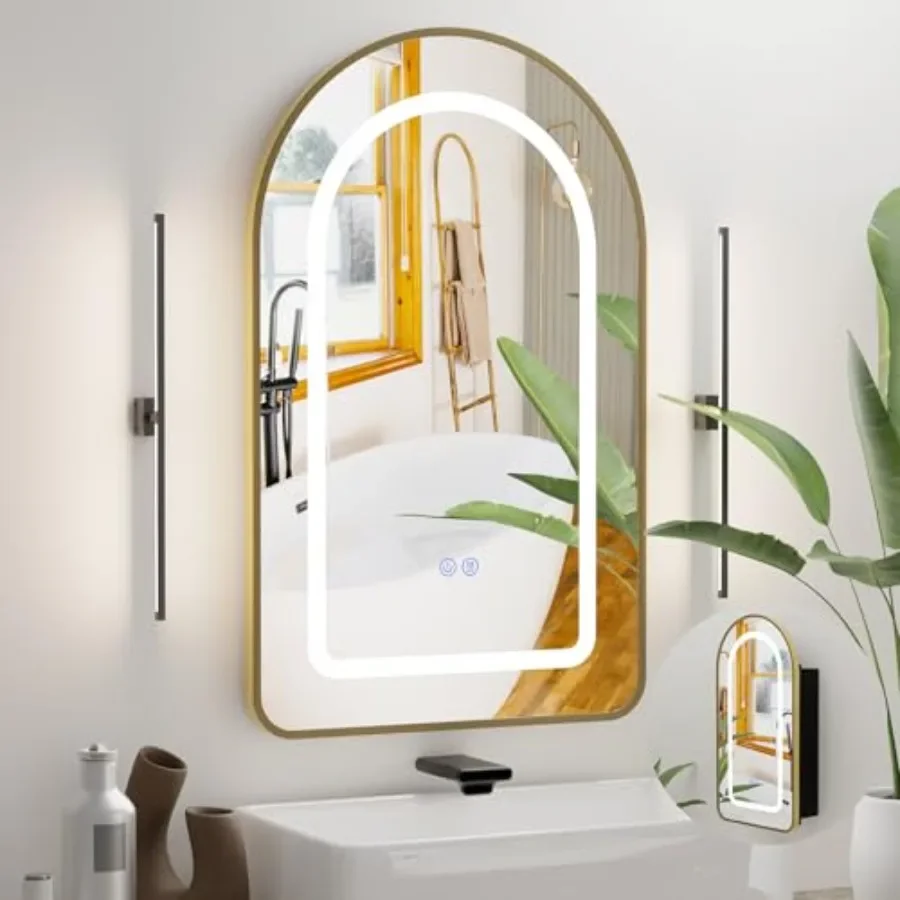 Bathroom medicine cabinet with LED anti-fog mirror, aluminum frame, white finish, recessed or surface mount, no assembly requir
