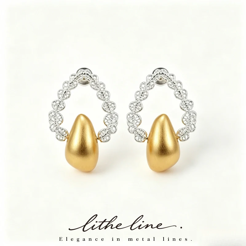 Litheline Two-tone Gold Plated Geometric Teardrop Stud Earrings Women CZ Inlaid Luxury Statement Jewelry