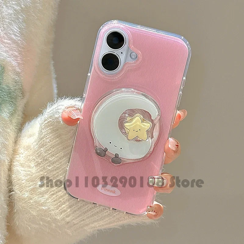 

Korean Cute Cartoon Yellow Moon Star Magnetic Holder Grip Tok Griptok For Magsafe Wireless Charge Case For iPhone Magsafe Stand
