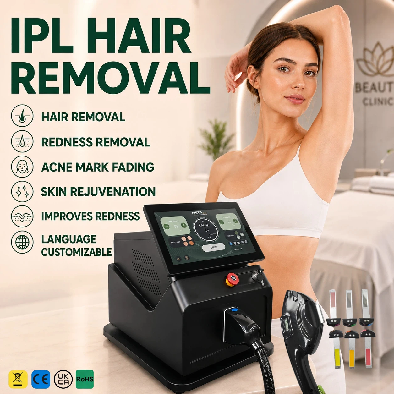 Professional IPL Hair Removal Beauty Device, Skin Tone Improvement,Redness Reduction & Acne Relief Advanced Therapy System