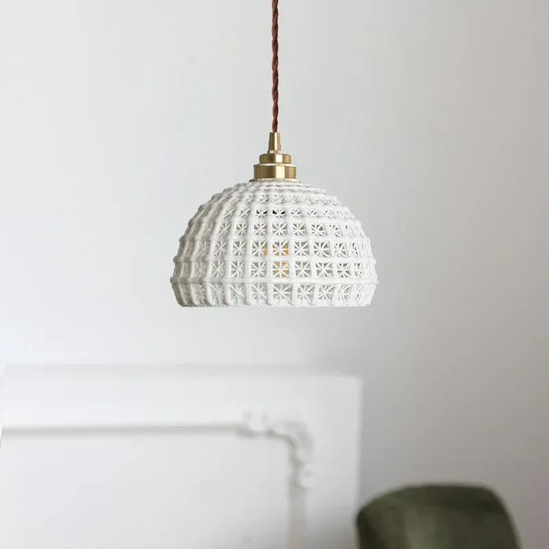 

Modern Chandeliers Living Room Lights Mesh Ceramic Lampshade Pendant Light LED Lamp Dining Table Lighting Bedroom Decoration