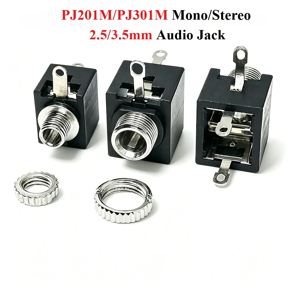 10Pcs PJ-301M PJ-201M 2.5/ 3.5mm Jack Mono/Stereo Female Audio Headphone Connector TS Plugs Socket Soldering Type Adapter