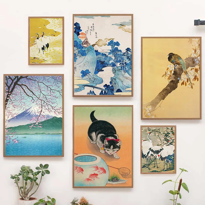 اليابانية Katsushika Hokusai حائط لوح رسم الفن الملصقات يطبع جبل فوجي الطيور صورة لغرفة ديكور المنزل الداخلي كوادروس