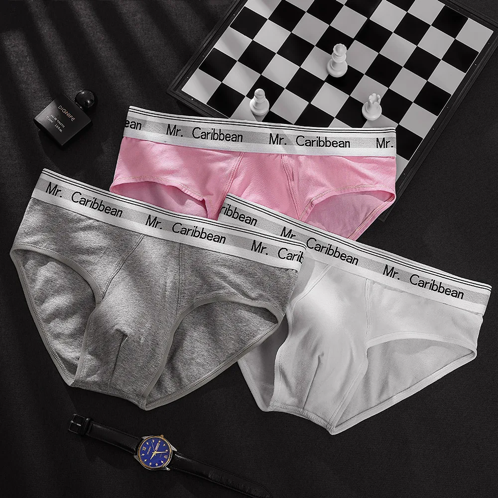 Cross-border new men's men's letters wide waist medium and low waist sports U convex sexy cotton briefs panties