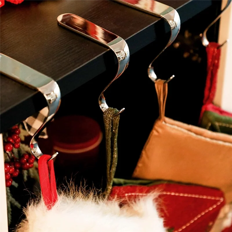 Рождественские держатели для чулок Рождественские крючки для вешалок для камина Праздничная каминная гирлянда Зажимы Металлические ручки Набор из 4 (золотых) Простые в использовании