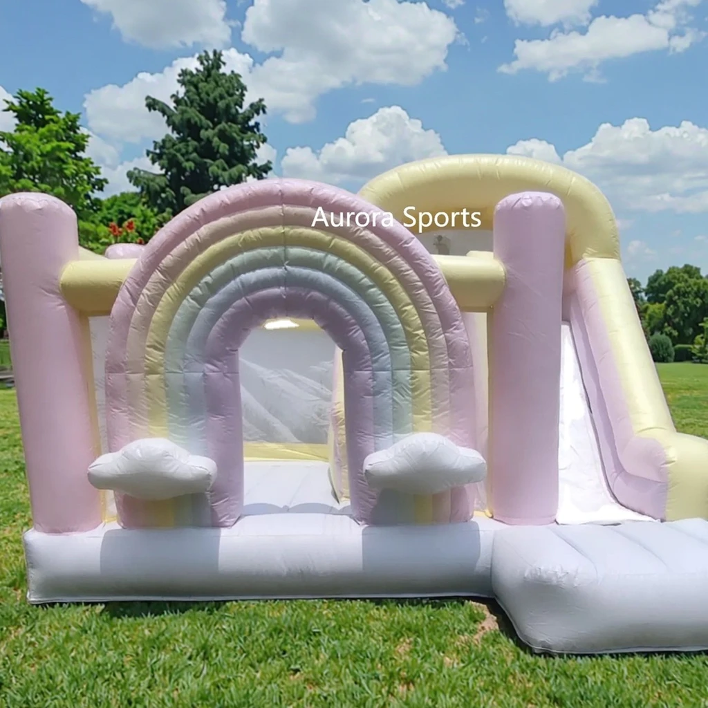 

Надувной замок Pastel Rainbow & Clouds премиум-класса — надувной дом для свадебной вечеринки для детей (схема белого и пастельного цвета,