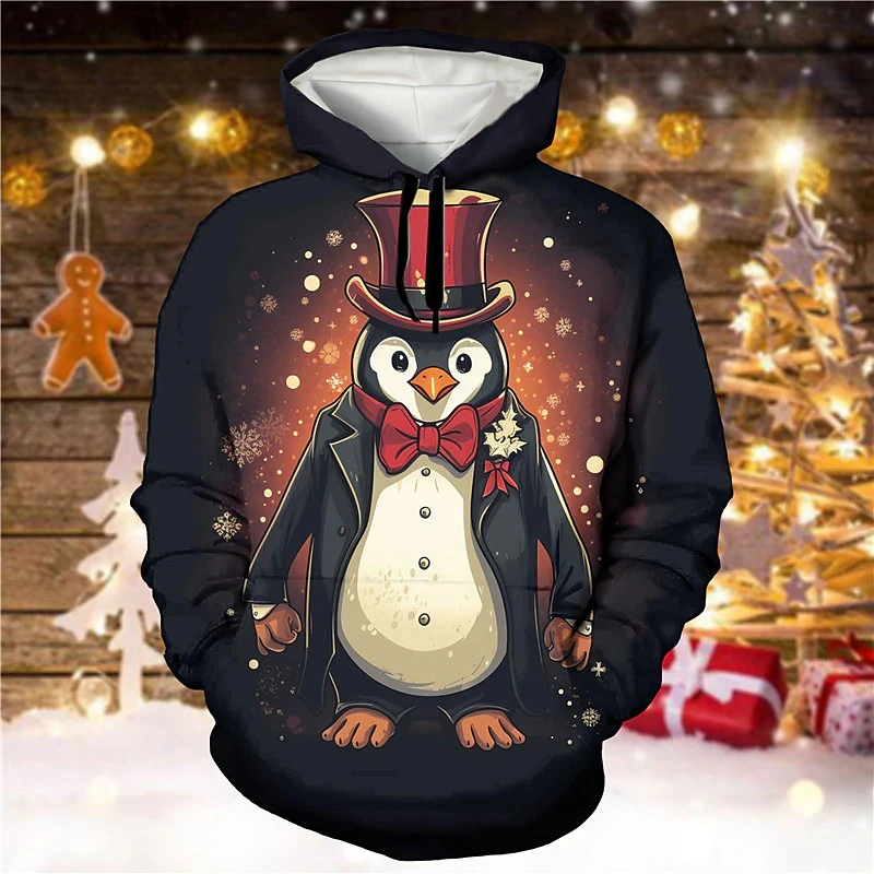 Mr. Penguin Fashion Printed Hoodie Men's Clothing Harajuku Streetwear Hooded Coat Autumn Outdoor Fashion Popular Oversized Coat