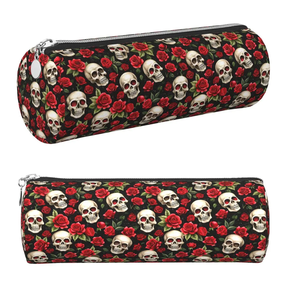 Rose Skull Gothic Style Pattern Pencil Cases Pen Holder Cylinder Pen Box Pencil Bag for Students Stationery Supplies