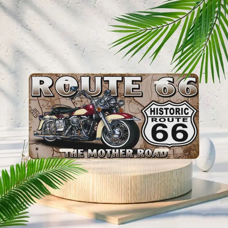 عتيق مطبوع عليه عناصر مرتبطة "ROUTE 66" لتزيين لوحات الترخيص، وألواح ترخيص السيارة، والمنزل، والحانات، والمقاهي، وديكورات المرآب
