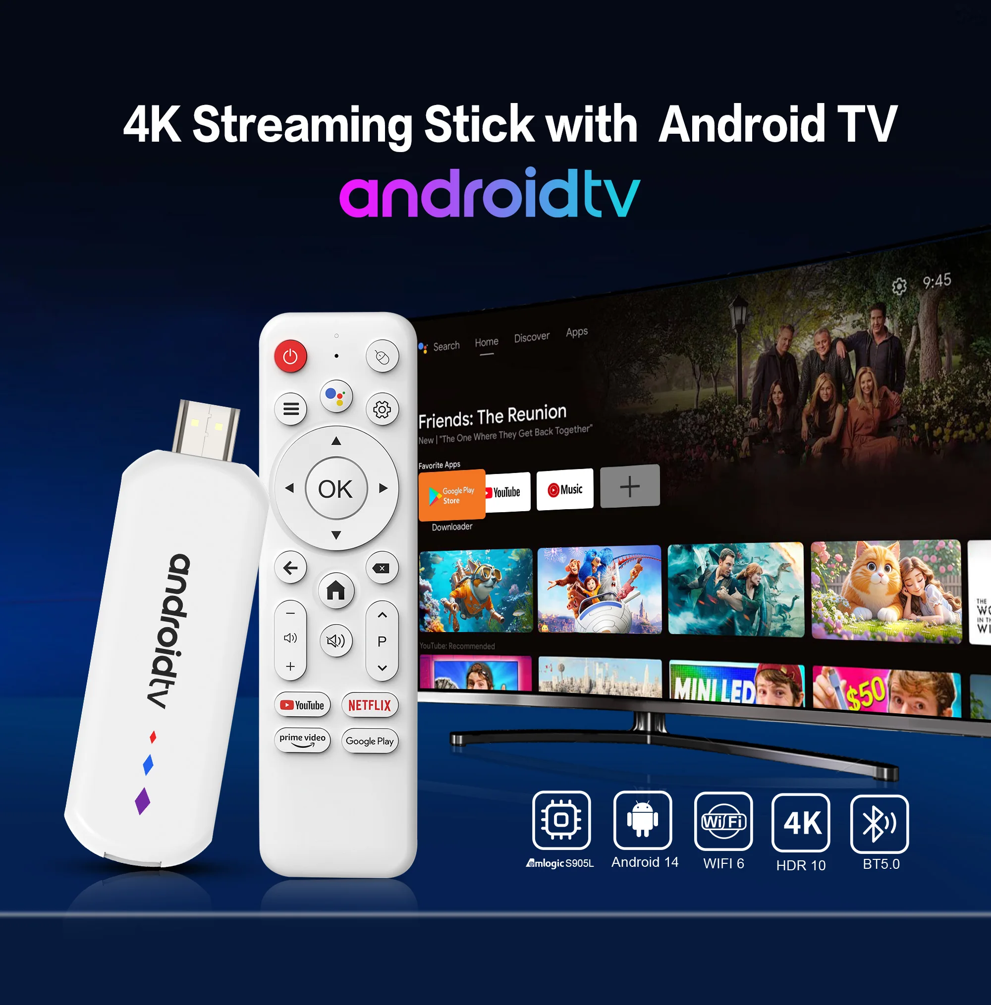 H96 MAX M20 Smart TV Box Android 14 Amlogic S905L3 4K TV Stick 2.4G&5G Dual Band WiFi 16GB Voice Remote Streaming Media Player