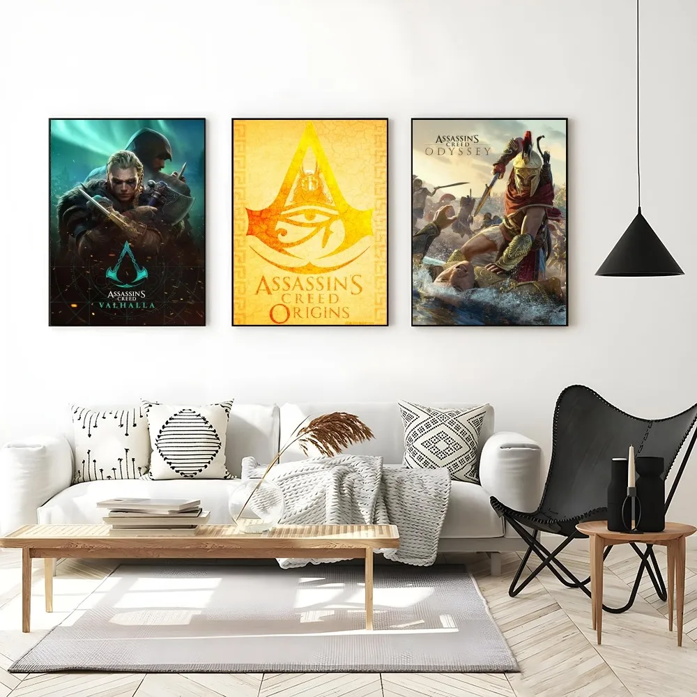 1PC A-Assassins Creed Game Poster Self-adhesive Art Waterproof Paper Sticker Coffee House Bar Room Wall Decor