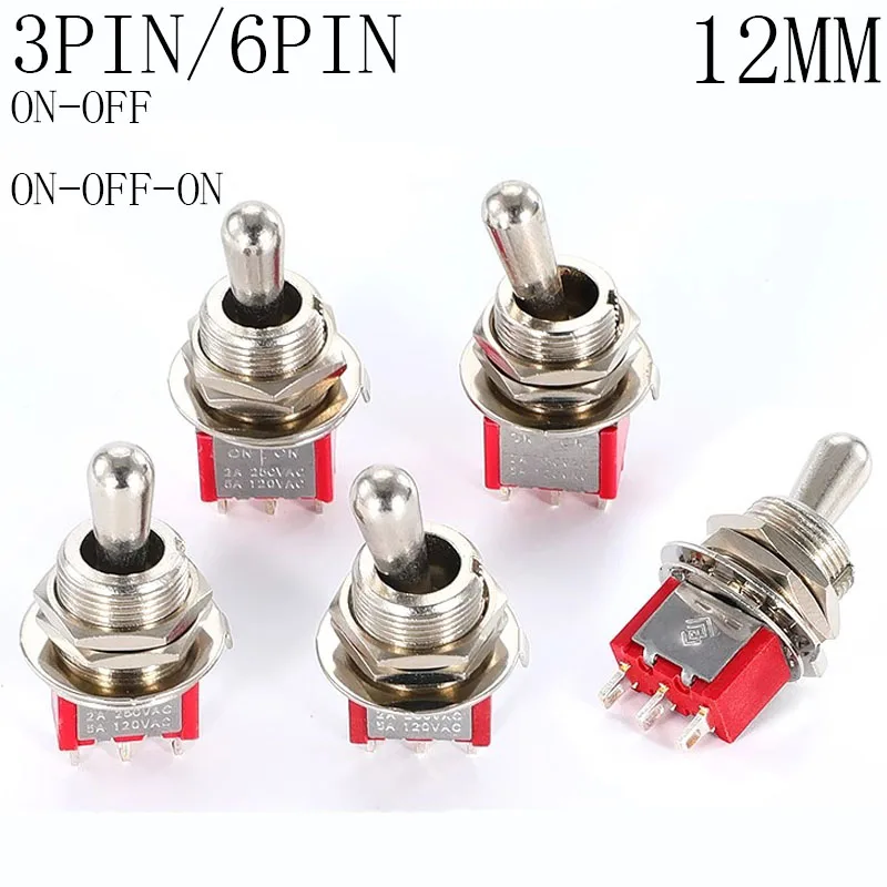 5Pcs SH T80-T Series Standard Lever Mini Toggle Switch 12mm Panel Mount 5A 125VAC