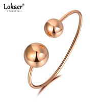 Lokaer Trendy Double Big Ball Stainless Steel Cuff Bracelet Jewelry For Women Silver Color Bracelet Bangle Valentine Gift B19009