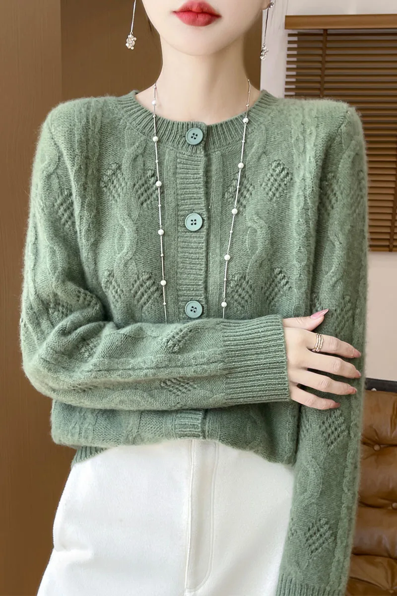 Nuovo cardigan maglione girocollo in lana imitazione autunno e inverno, giacca lavorata a maglia jacquard semplice e alla moda