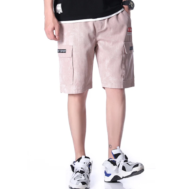 Fashion Loose Elastic Waist Spliced Pockets Printed Letter Tie Dy Shorts Men's 2024 Summer New All-match Casual Shorts