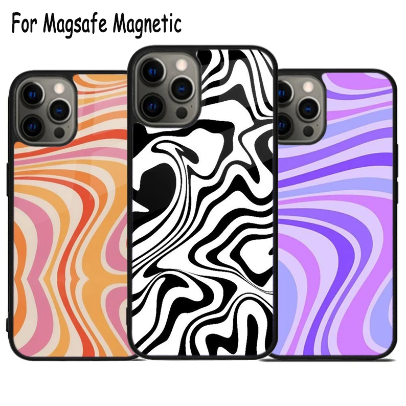 Retro Liquid Swirl Abstract Wireless Charge Magsafe Phone Case For iPhone 15 16 14 13 11 12 Pro Max Plus Magnetic Bumper Cover