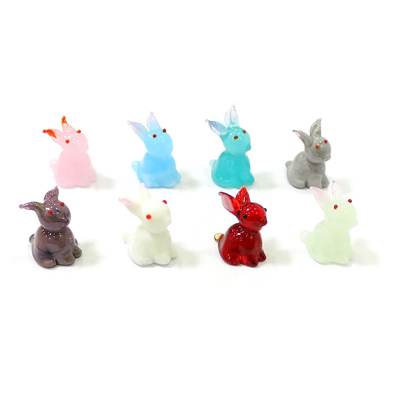 2pcs Mini Glass Bunny Figurine Cute Rabbit Ornaments Home Desk Indoor Room Fairy Garden Micro Landscape Bonsai Decor Accessories