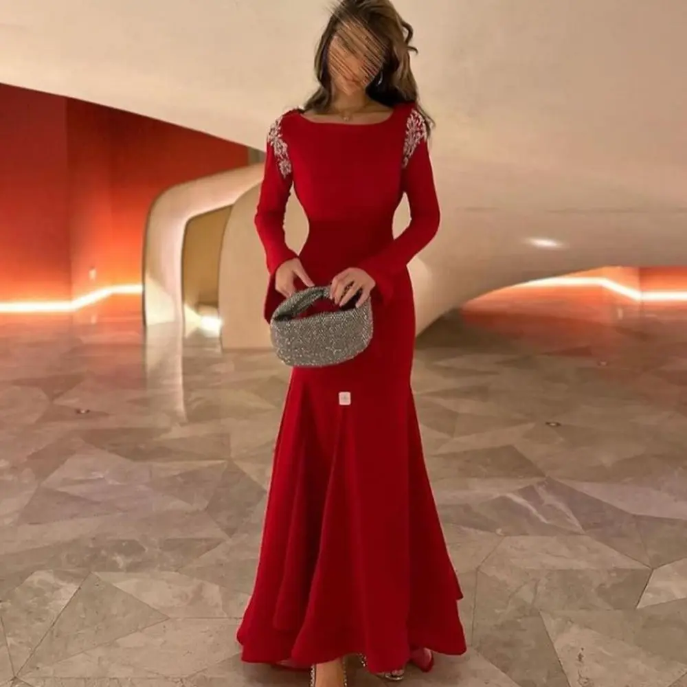 Asanagi vermelho vestidos de noite sem alças sem costas até o chão sereia feminino vestido de festa formal personalizado 2025 vestidos de festa